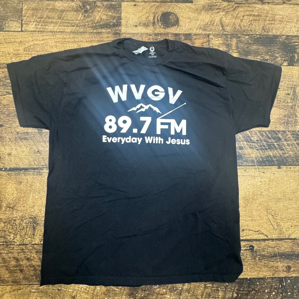 WVGV 89.7 FM Everyday With Jesus Black T Shirt Mens Size Large Custom Ink